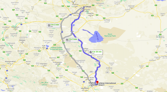 Distance between Tehran and Isfahan